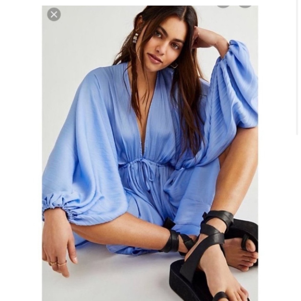 Free People Arzel Mini Dress blue long-sleeve